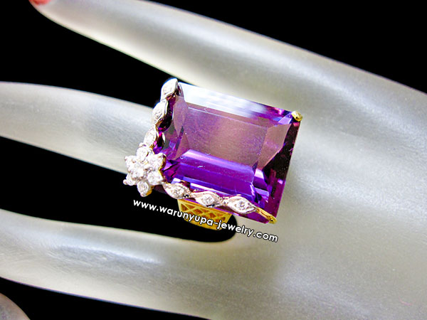 แหวนอเมทิสต์ประดับเพชรทรง Rosky Pretty ใส่จริง