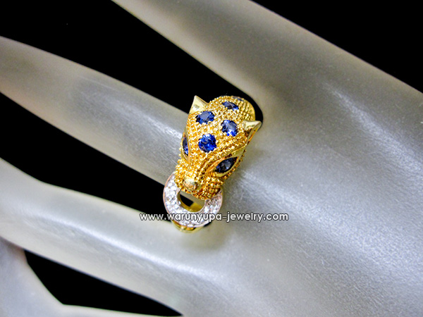 แหวนเสือคาบห่วง ประดับไพลินทรง The Cesar ใส่จริง